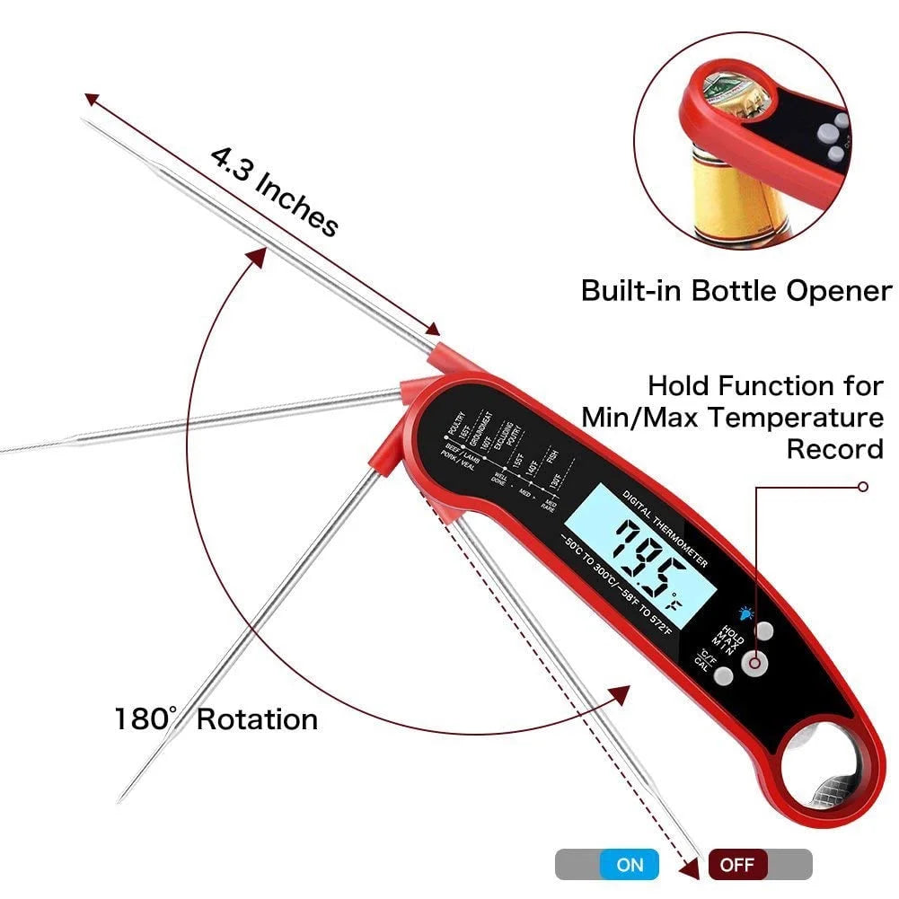 Digital Meat Thermometer for Grill, Instant Read Grill Thermometer, Stainless Steel Food Thermometer for Outdoor Cooking BBQ Accessories, Cooking Thermometer for Kitchen Oven