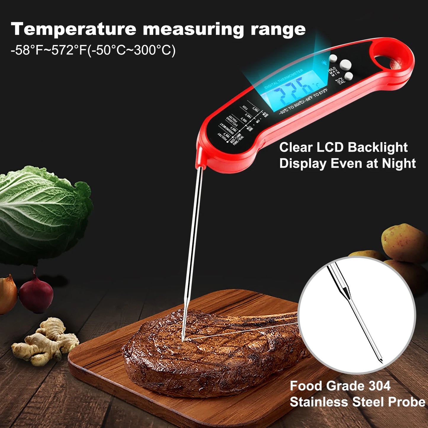 Digital Meat Thermometer Instant Read Food Thermometers for BBQ Grilling Cooking