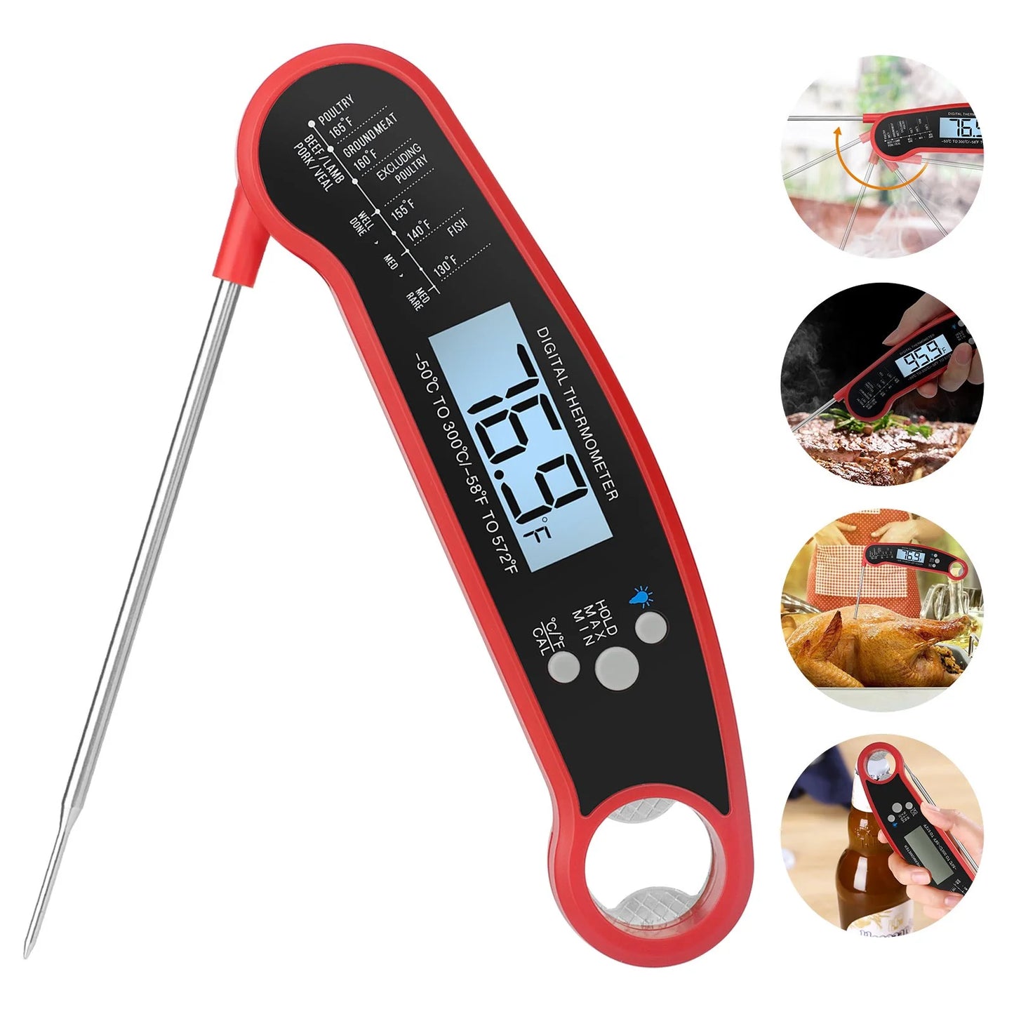 Digital Meat Thermometer for Grill, Instant Read Grill Thermometer, Stainless Steel Food Thermometer for Outdoor Cooking BBQ Accessories, Cooking Thermometer for Kitchen Oven