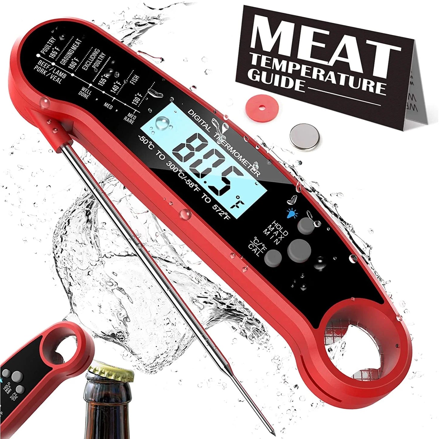 Digital Meat Thermometer for Grill, Instant Read Grill Thermometer, Stainless Steel Food Thermometer for Outdoor Cooking BBQ Accessories, Cooking Thermometer for Kitchen Oven
