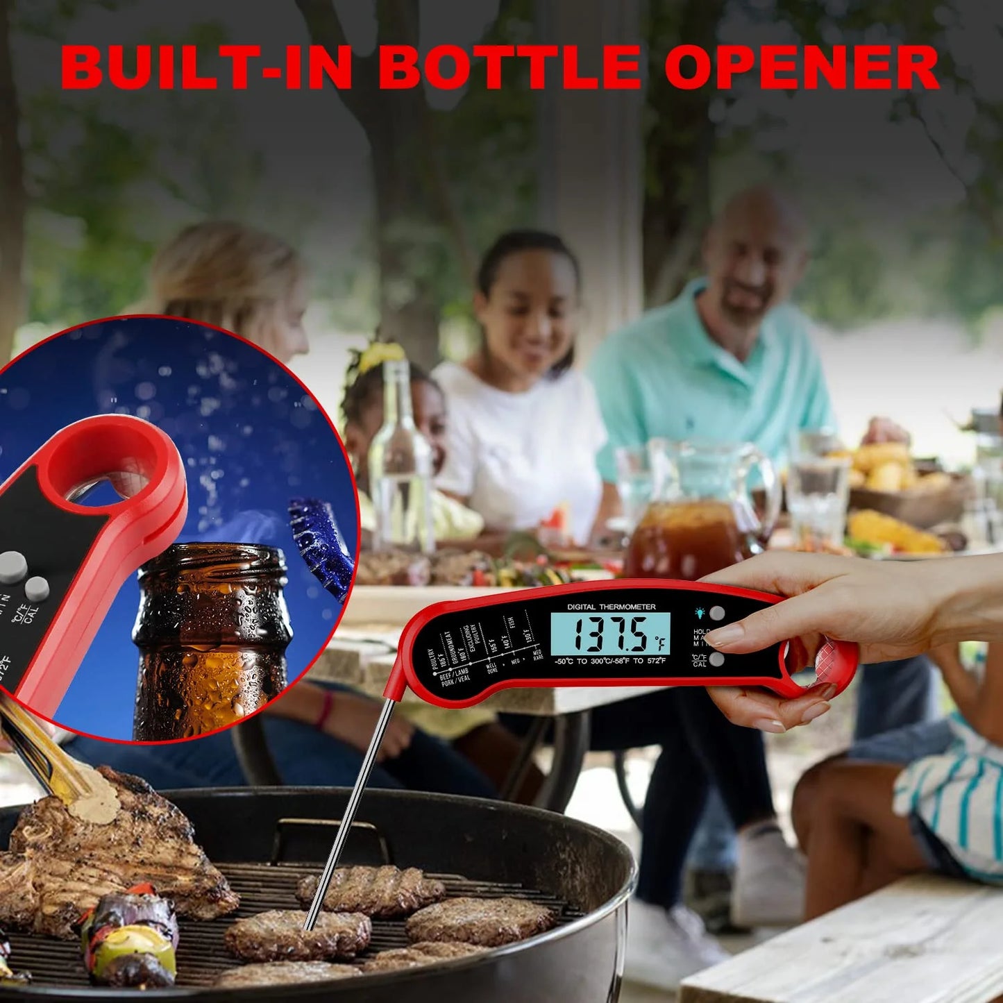 Digital Meat Thermometer for Grill, Instant Read Grill Thermometer, Stainless Steel Food Thermometer for Outdoor Cooking BBQ Accessories, Cooking Thermometer for Kitchen Oven