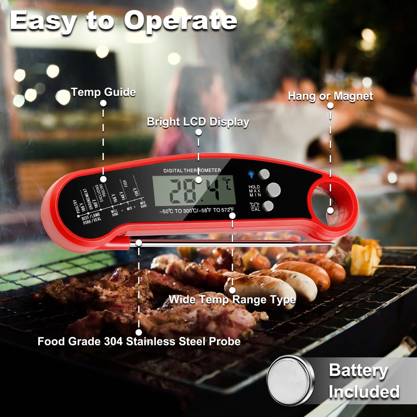 Digital Meat Thermometer Instant Read Food Thermometers for BBQ Grilling Cooking