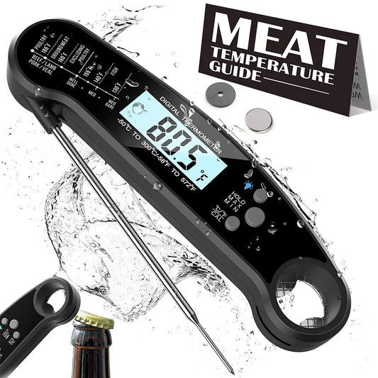 Instant Read Meat Thermometer Digital,  Food Thermometer for Cooking, Waterproof Grill Thermometer with Backlight & Calibration for Baking,Liquids,Candy,Clean, Black